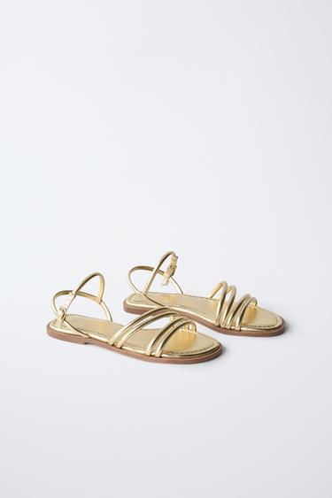 METALLIC STRAP SANDALS - Gold by Zara