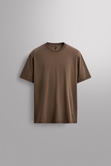 Zara BASIC COTTON TRAINING T-SHIRT - Brown
