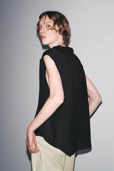 RAMIE BLEND SHIRT WITH PINTUCKS ZW COLLECTION - Black by Zara - Image 2