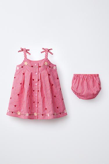 STRIPED AND EMBROIDERED DRESS AND PANTIES SISSEL EDELBO X ZARA KIDS - Fuchsia by Zara - Image 1