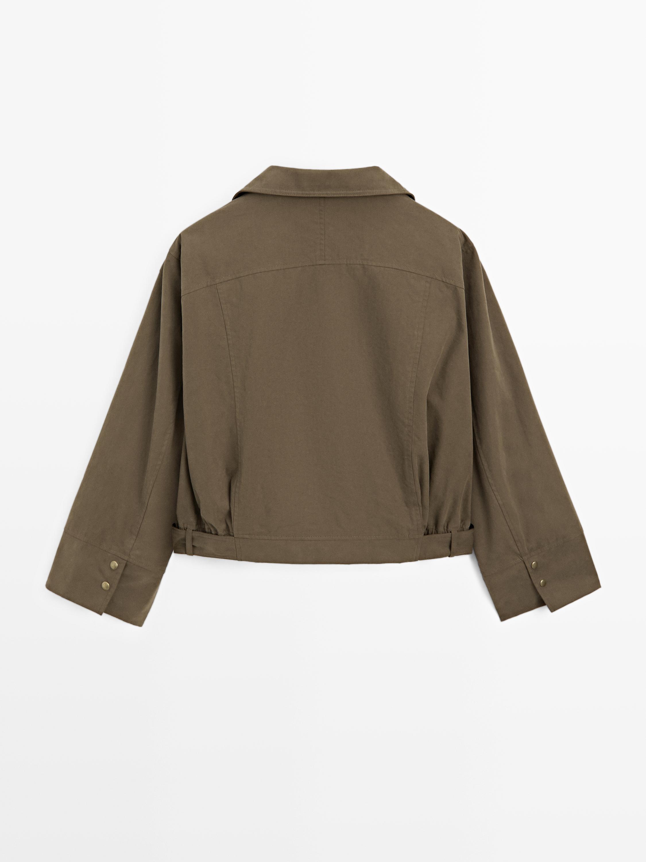 Cotton blend jacket with belt detail