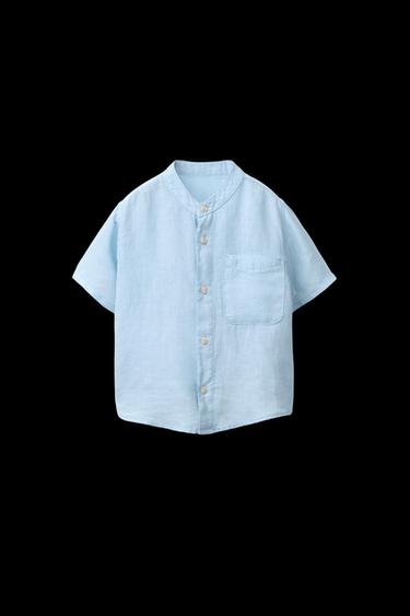 CAMISA CUELLO MAO LINO - Azul de Zara - Imagen 0