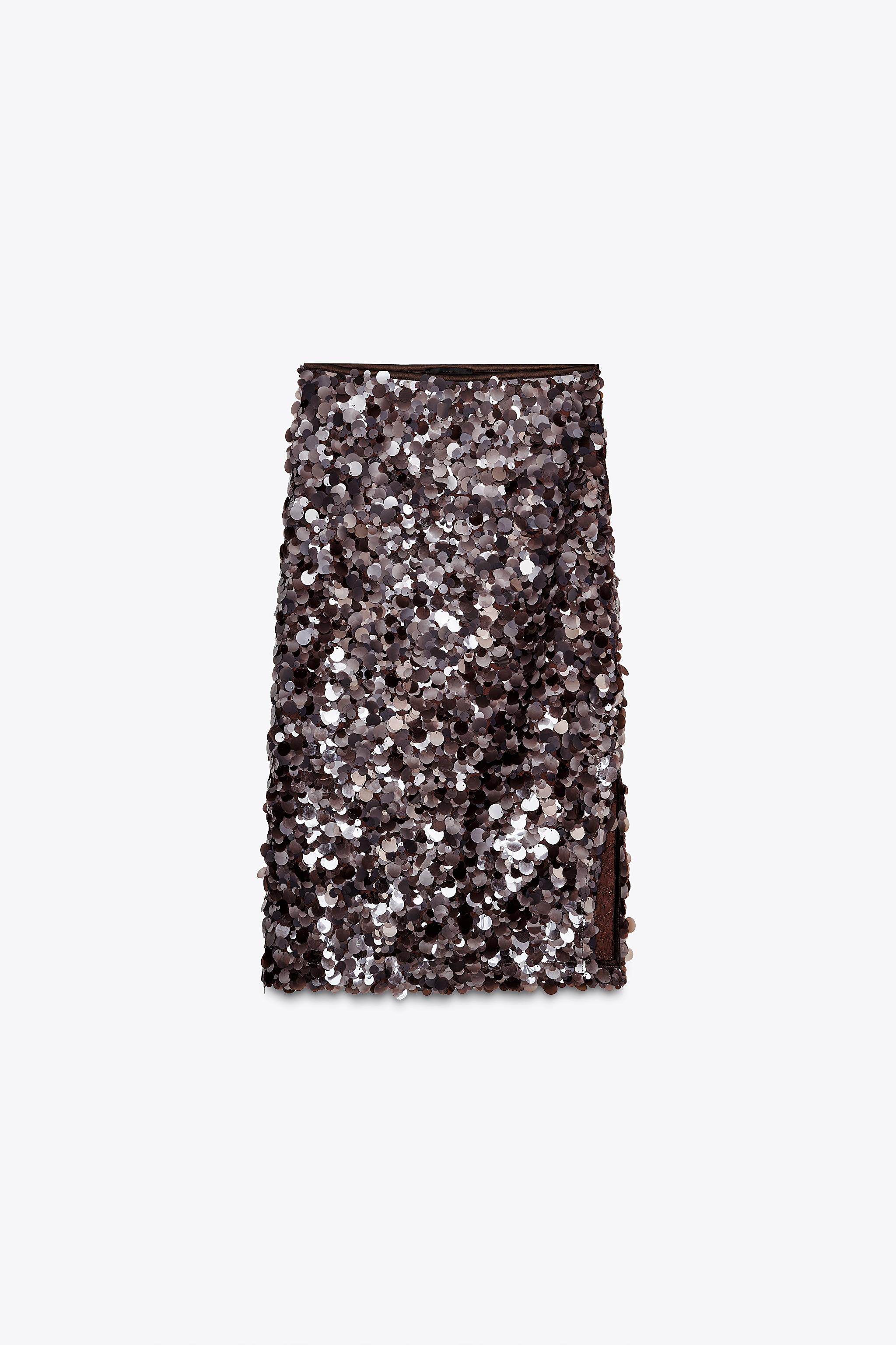 スパンコール ミディスカート - ブラックベリー | ZARA Japan / 日本