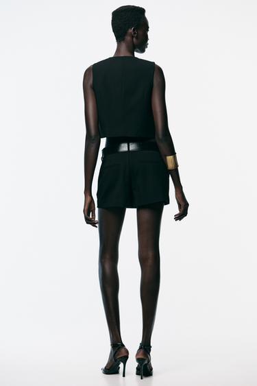 GILET COURT À BOUTONS DORÉS - Noir de Zara - Image 3