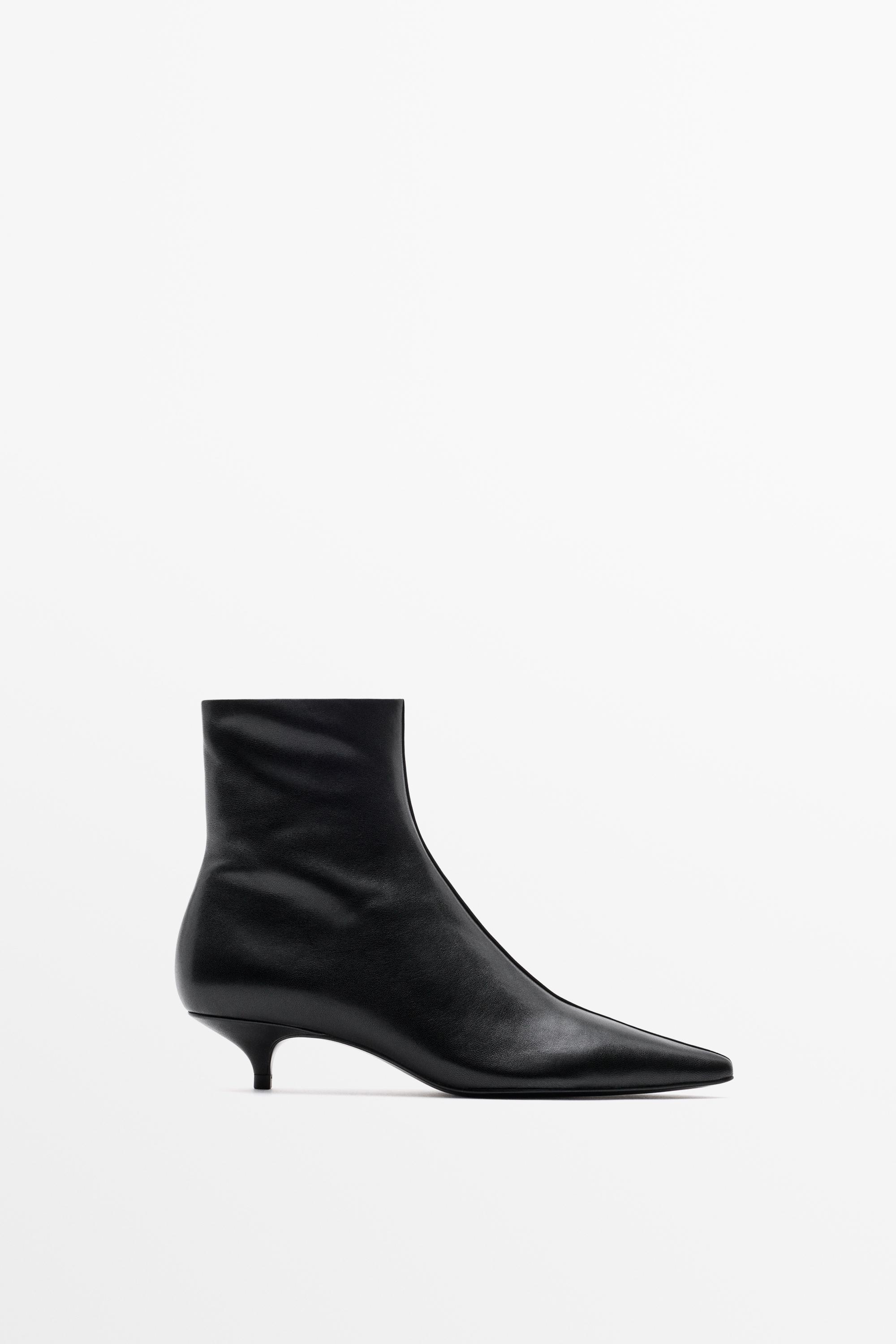 ZARA ラグソールハイヒールブーツ Low heel leather ankle boot - Black | ZARA United States