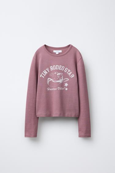 ФУТБОЛКА С НАДПИСЬЮ COWGIRL — ТЕМНО-РОЗОВЫЙ от Zara