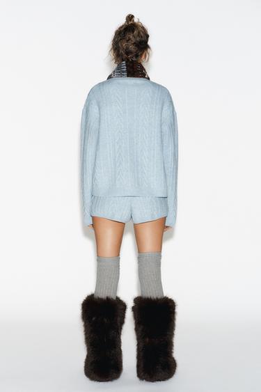 80% WOOL CABLE KNIT SHORTS SKI COLLECTION - Light blue by Zara - Image 4
