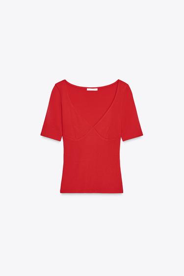 COTTON MODAL T-SHIRT - Red by Zara