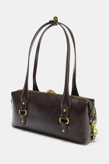 Zara SHOULDER BAG WITH METAL DETAILS - Burgundy Red