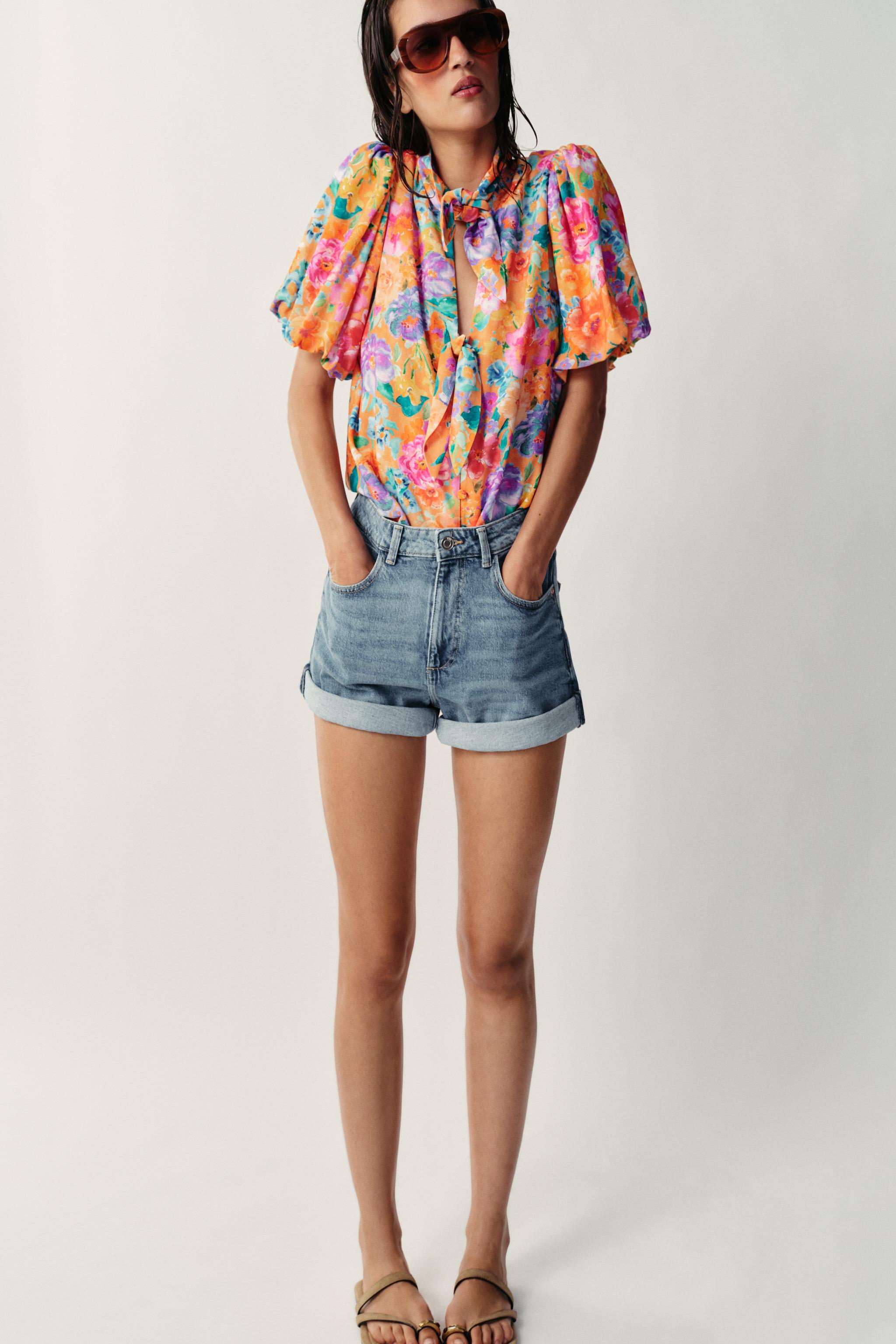 Женские рубашки Zara FLORAL PRINT TIE-FRONT SHIRT