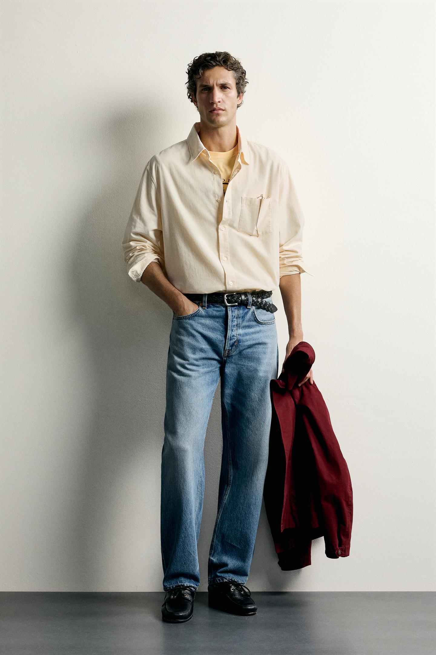 Мужская рубашка Zara Lightweight Corduroy Regular Fit, цвет: Экрю