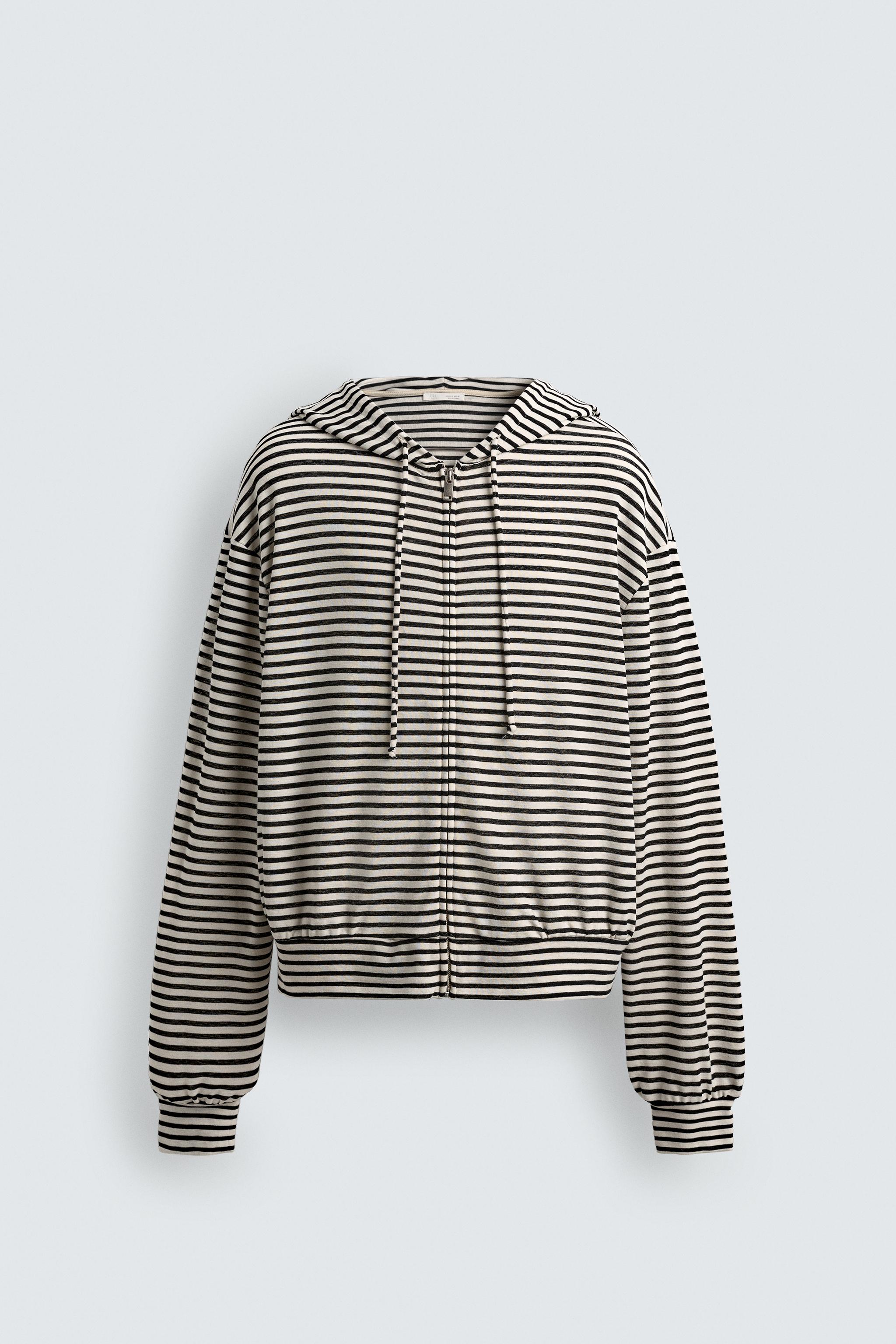 STRIPED JACQUARD ZIP HOODIE - Black / White | ZARA United States