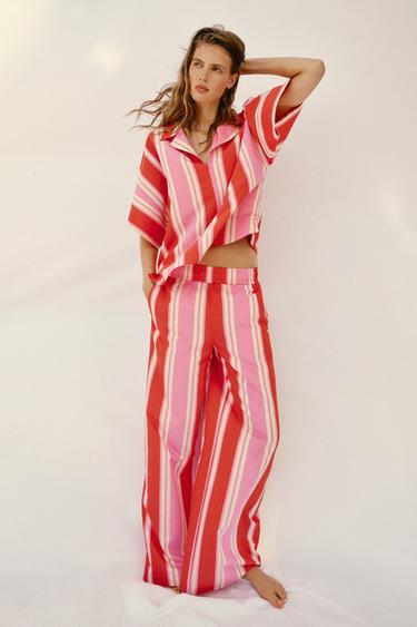 Zara STRIPED WIDE LEG PANTS - Multicolored - Image 0