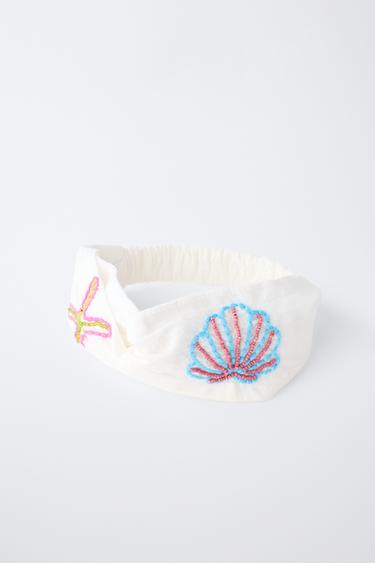 MARINE BEADED EMBROIDERED HEADBAND - Ecru by Zara - Image 3