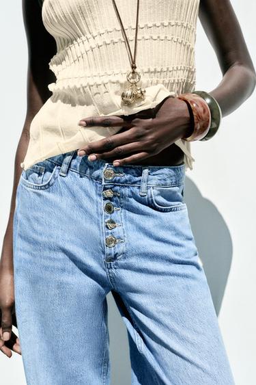JEAN Z1975 WIDE LEG TAILLE HAUTE BOUTONS - Bleu moyen de Zara - Image 1