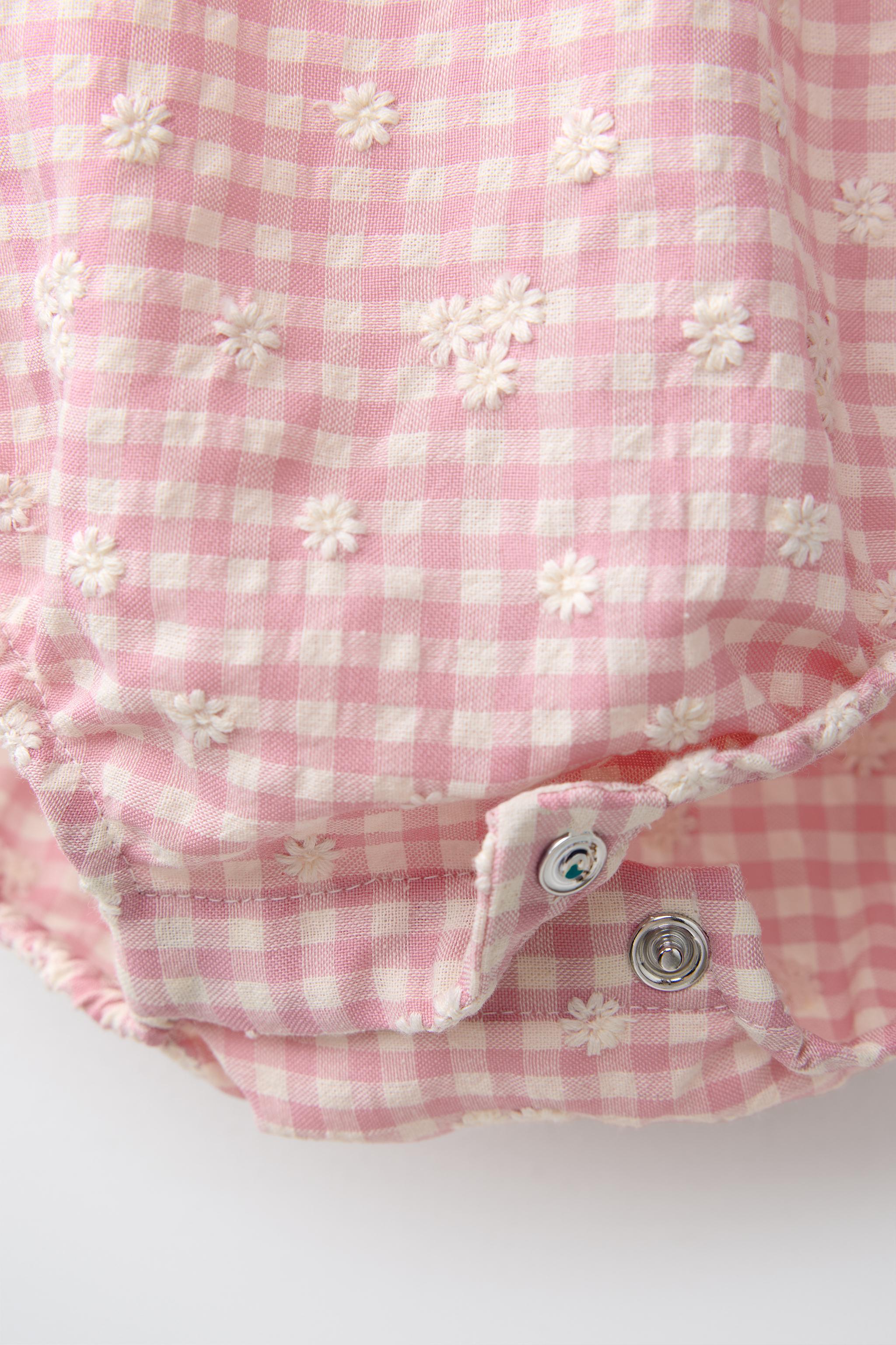 GINGHAM BODYSUIT WITH EMBROIDERED FLOWERS