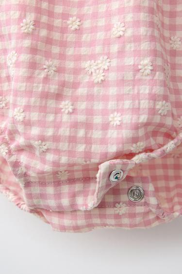 BODY À CARREAUX VICHY ET FLEURS BRODÉES - Rose / Blanc de Zara - Image 2