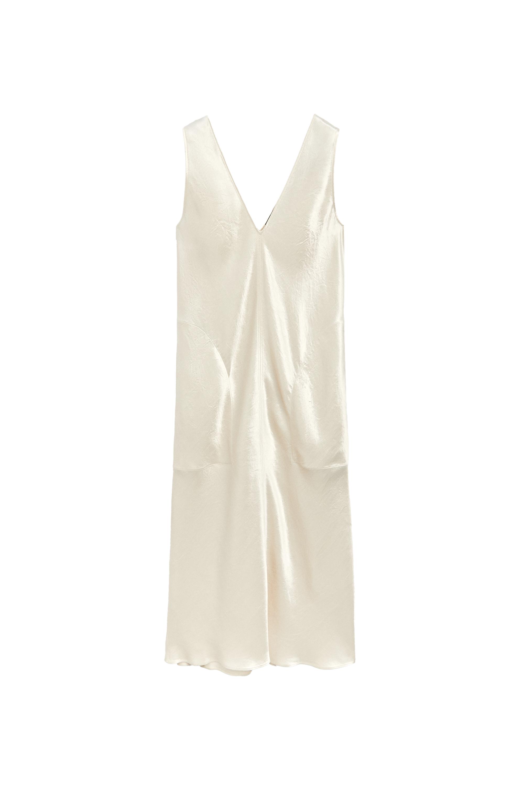 Satin midi slip dress — Ecru