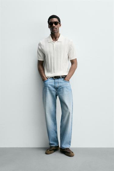 REGULAR FIT TEXTURED KNIT POLO SHIRT - Oyster-white by Zara