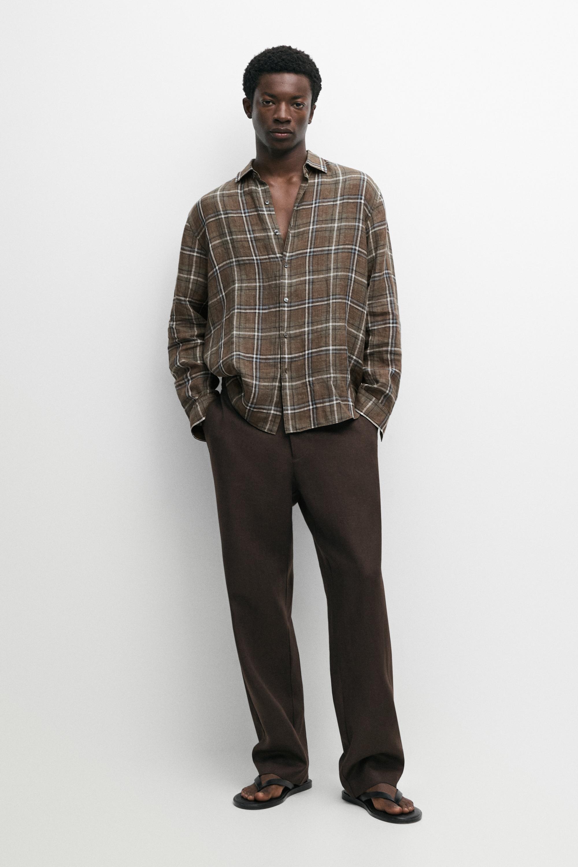 100% linen regular fit check shirt