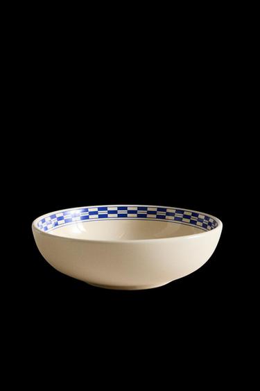 Zara CERAMIC BOWL WITH A CHECKED DESIGN ON THE RIM - Ecru