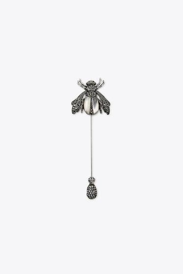 MAXI METAL BEE BROOCH WITH RHINESTONES - Silver by Zara