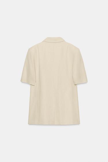 DOPPELREIHIGER BLAZER AUS LEINEN MIT KURZEN ÄRMELN - Hellbeige von Zara