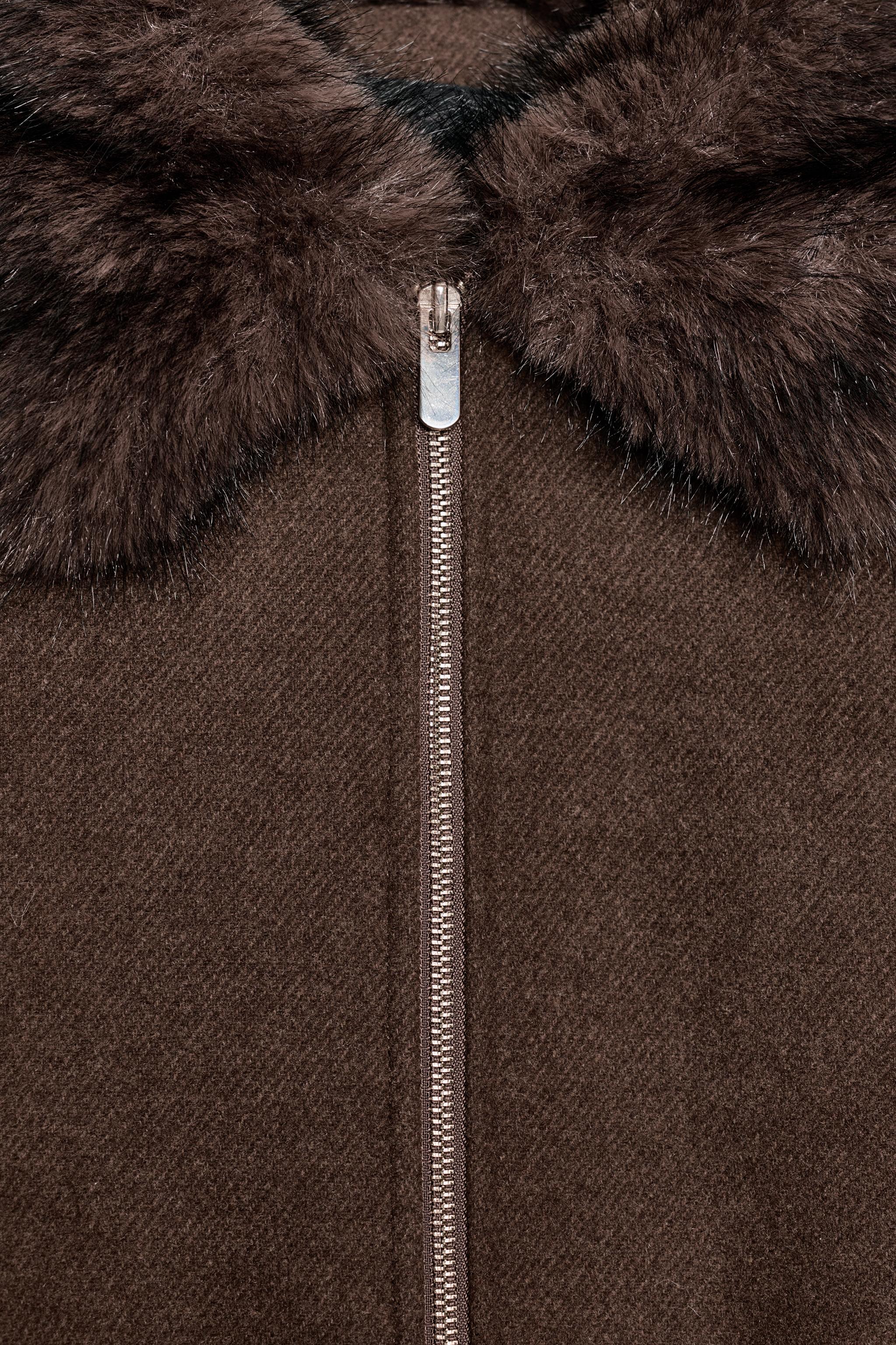 ソフトフェイクファーネックポンバージャケット L ライトブラウン ZARA ソフトフェイクファーネックボンバージャケット - ライトブラウン