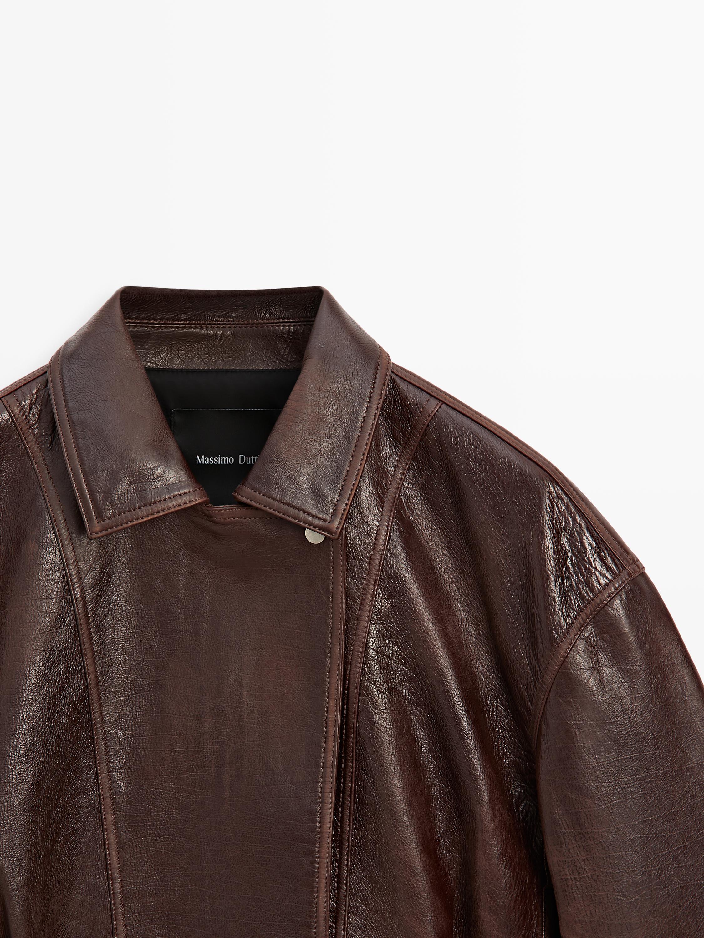 Pleated-detail Nappa leather jacket
