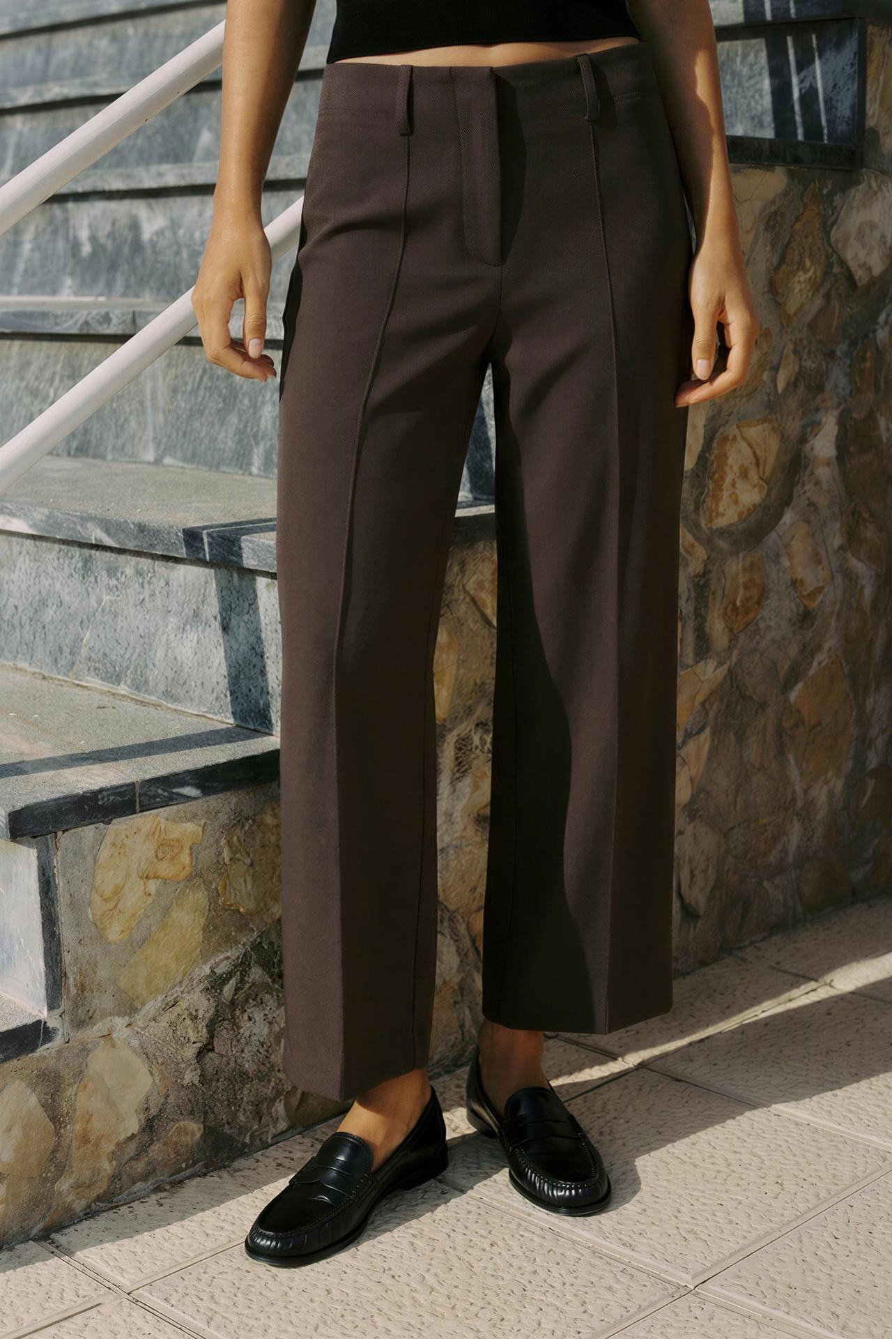 CROPPED WIDE-LEG TROUSERS — Brown