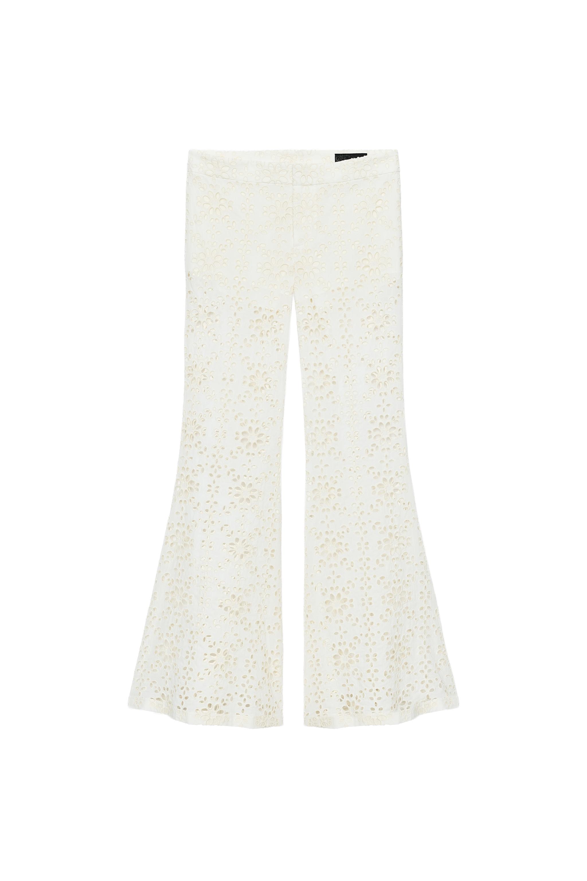 EMBROIDERED FLARE PANTS ZW COLLECTION - Ecru | ZARA United States