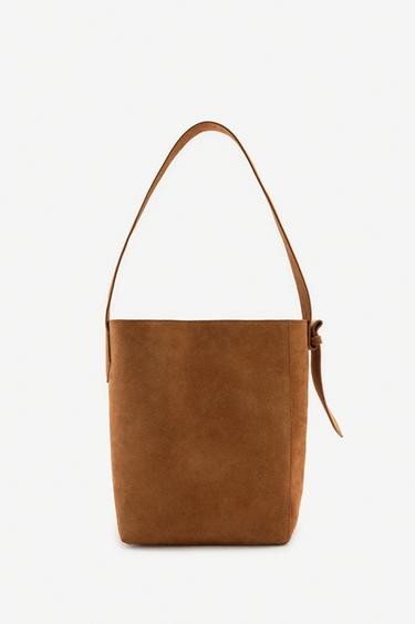 LIMITED EDITION SUEDE SHOPPER BAG - Dark tan by Zara