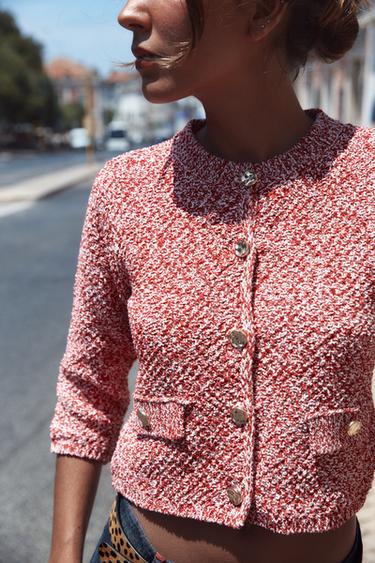 TRICOT VEST MET FRANSE MOUWEN - Rood / Wit van Zara