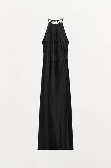 ROBE HALTER SATINÉE DOS BRODÉ - Noir de Zara - Image 4