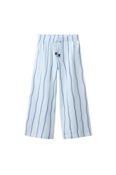 PANTALÓN WIDE LEG RAYAS - Celeste de Zara
