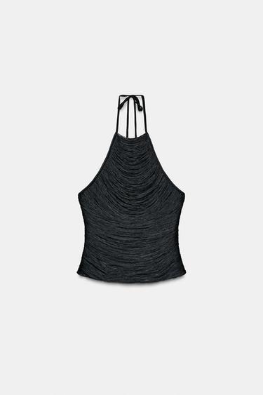 HALTER TOP WITH FRINGING - Black by Zara
