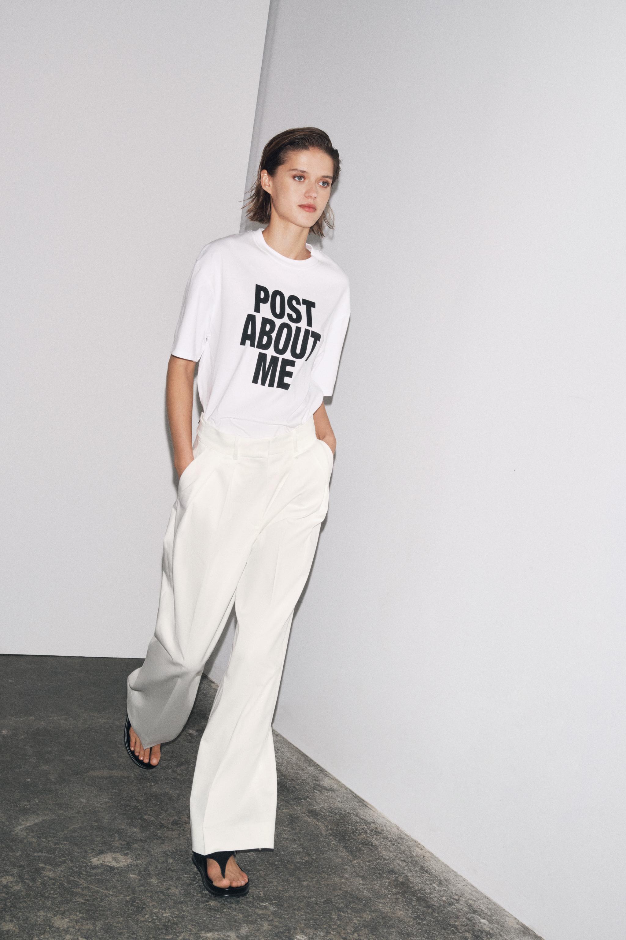 芸能人愛用 オーバーサイズテキストTシャツ - 日本 / Japan ZARA | ホワイト クラフト・布製品