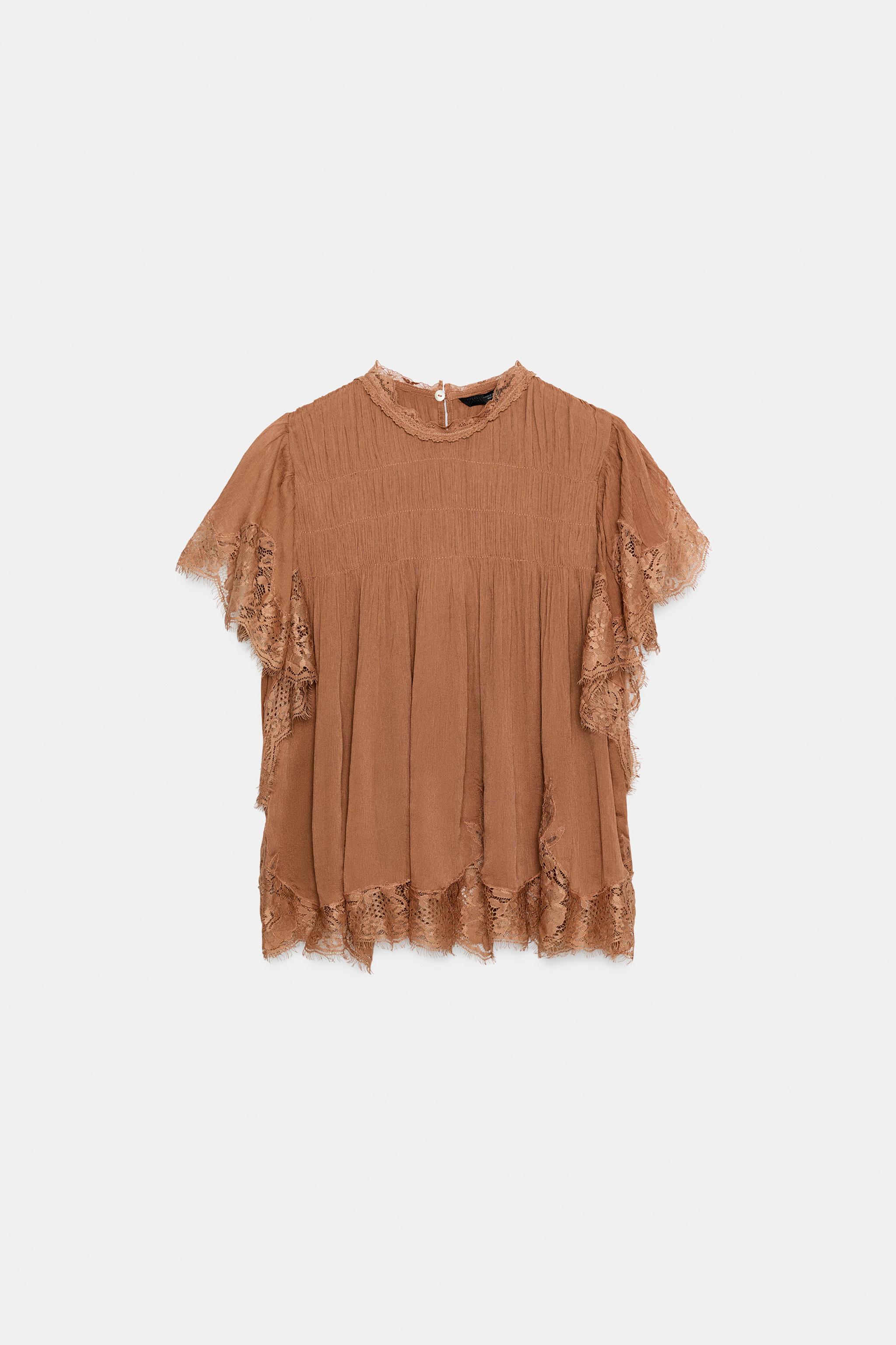 TOP DANTELĂ VOLĂNAȘE ZW COLLECTION - Cărămiziu | ZARA România