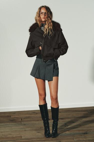 DETACHABLE COLLAR FAUX SUEDE JACKET - Brown by Zara