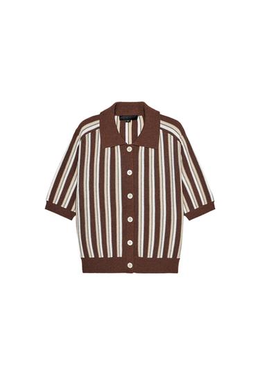 GESTREIFTE POLO-STRICKJACKE - Braun von Zara