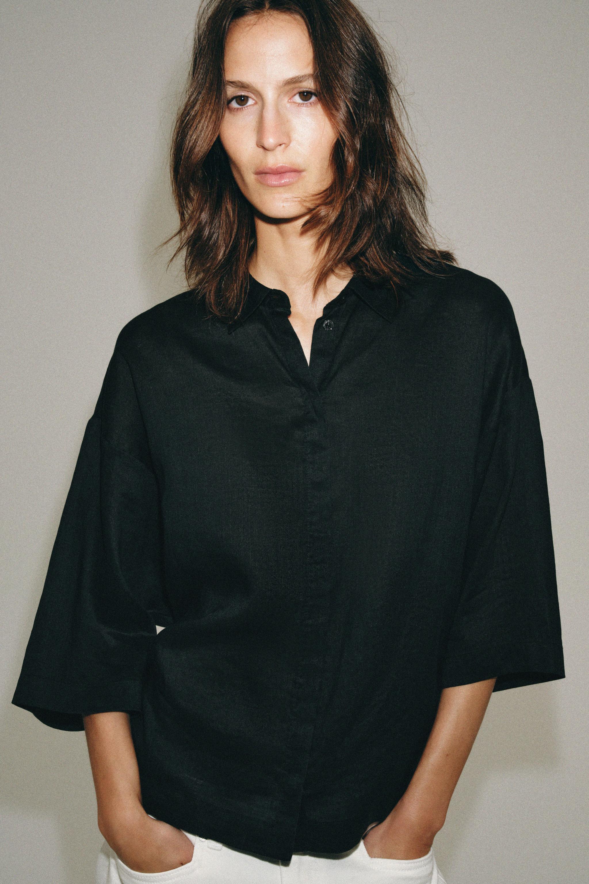 Zara ZW COLLECTION RAMİ KARIŞIMLI OVERSIZE GÖMLEK görsel 2