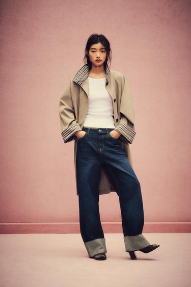 Zara 加大尺碼格紋袖口風衣 - 焦糖色