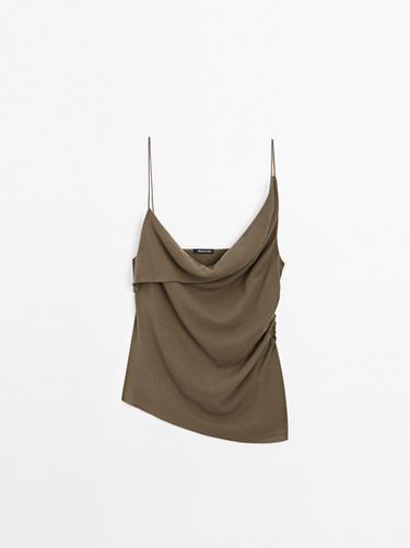 Top escote asimétrico 100% algodón - Khaki claro de Zara - Imagen 0