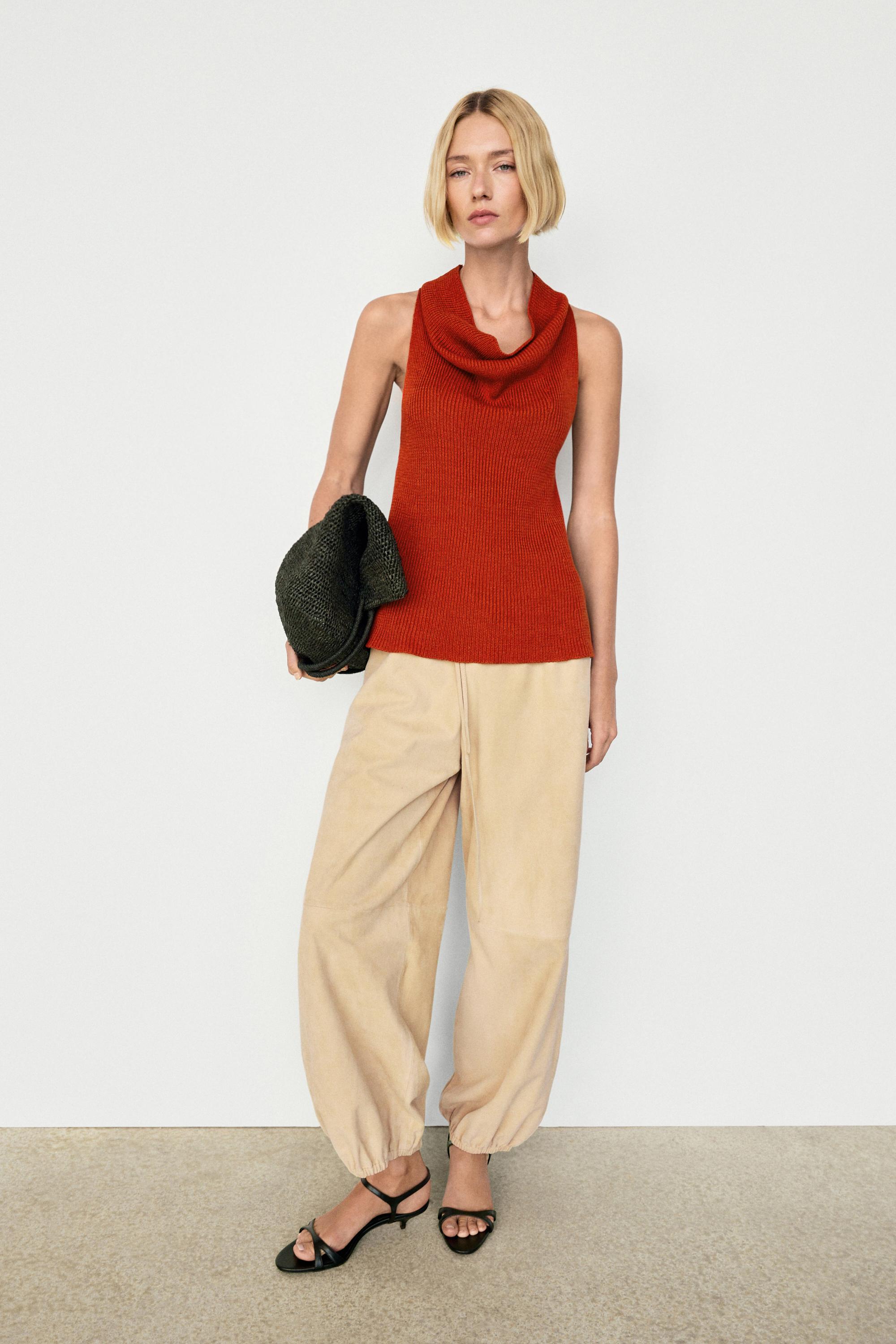Cotton top with cowl neckline