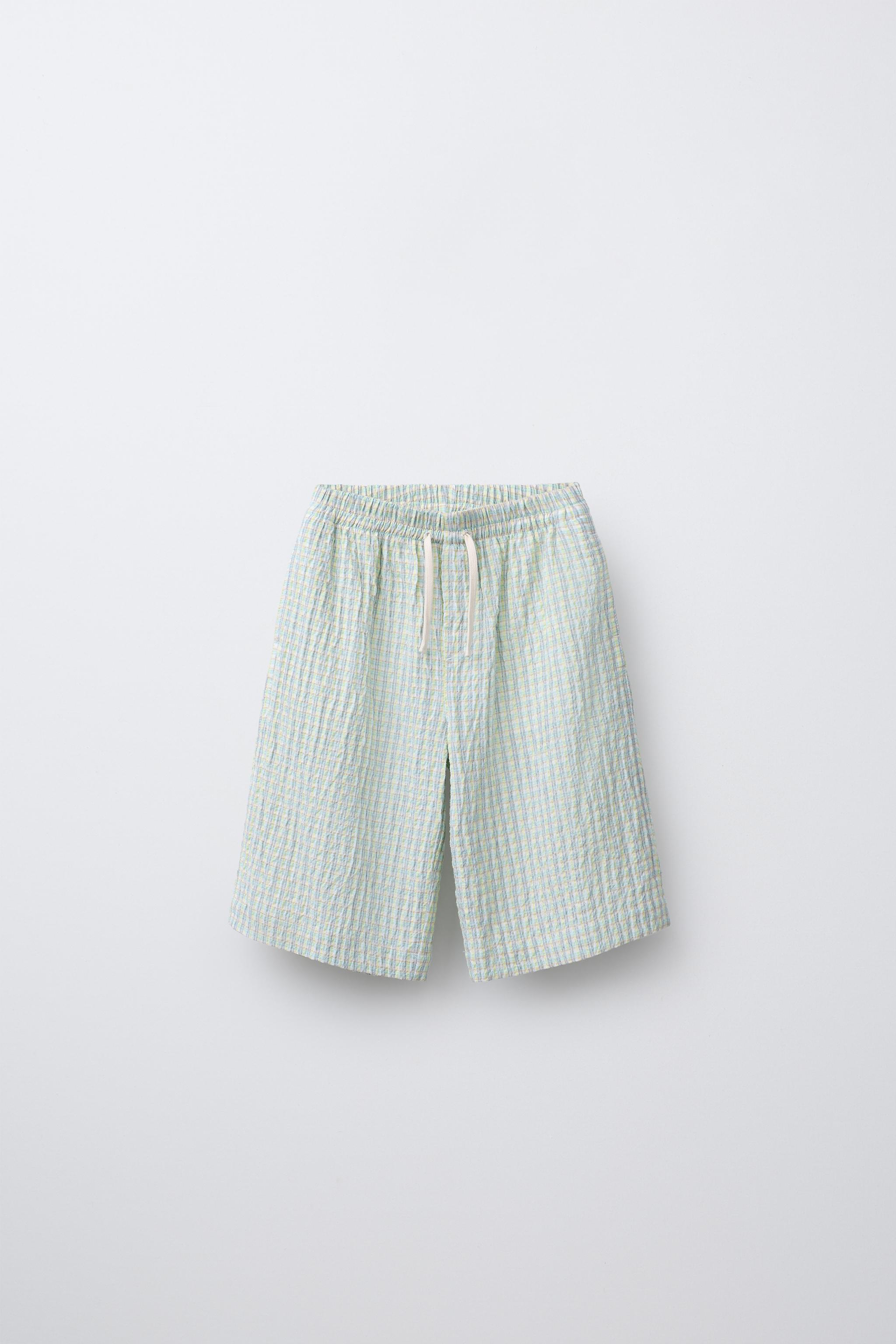 テクスチャチェック柄バミューダパンツ - グリーン | ZARA Japan