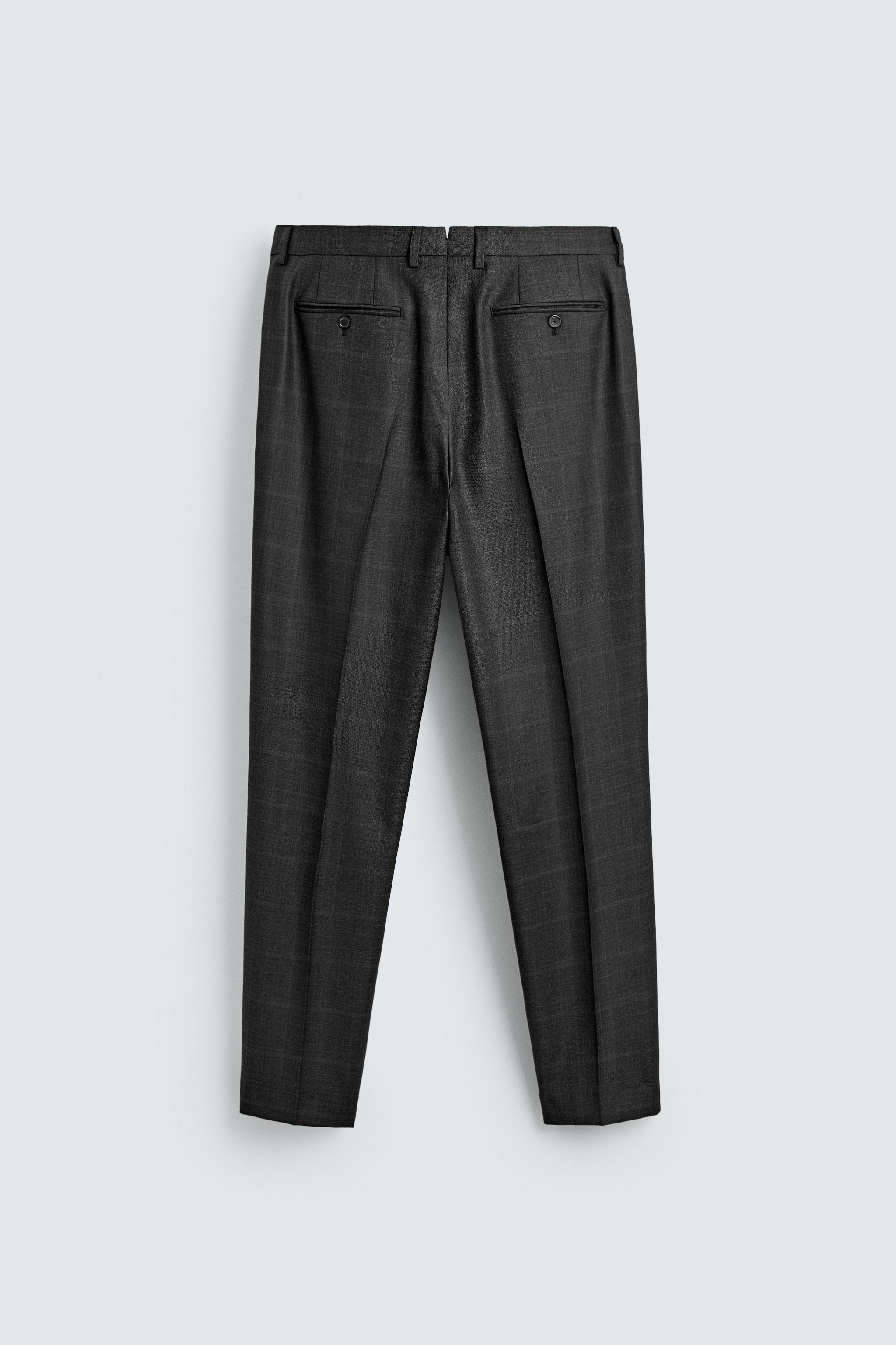 100% WOOL PLAID SUIT PANTS