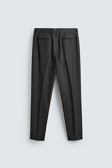 PANTALON DE COSTUME À CARREAUX 100% LAINE - Marengo chiné de Zara - Image 5