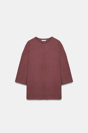 RUSTIC SHORT SLEEVE T-SHIRT - Aubergine by Zara