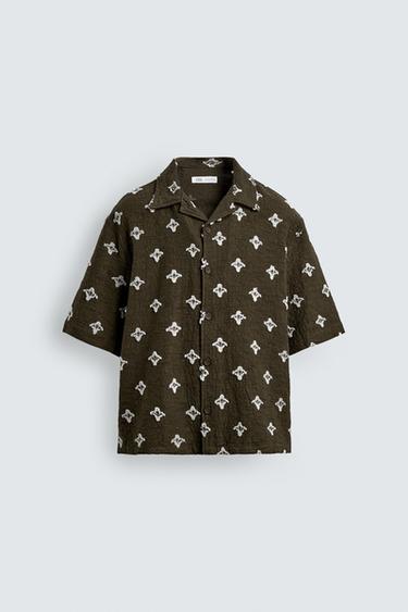 Zara TEXTURED JACQUARD SHIRT - Dark khaki