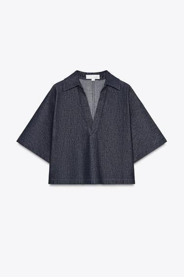 TRF DENIM SHIRT WITH POLO COLLAR - Dark indigo by Zara